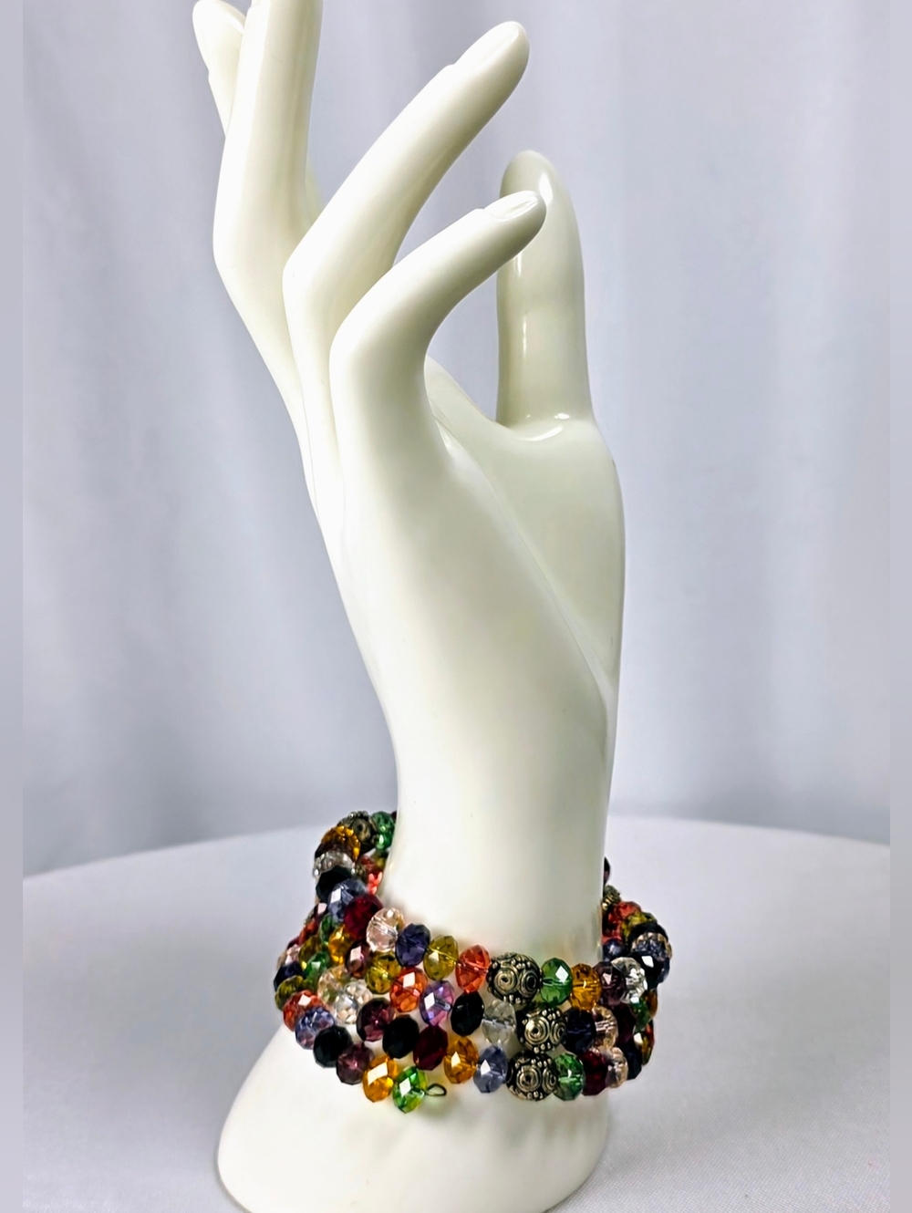 💎Multicolor Crystal Beaded Bracelet Statement Chunky Stretch Glam Boho - Picture 5 of 7